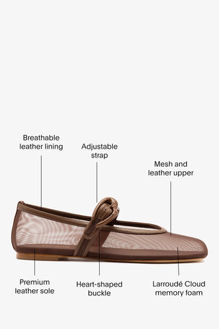 Verona Mesh Ballet Flat Burnt Umber Leather Flat Larroudé