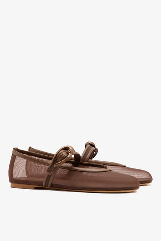 Verona Mesh Ballet Flat Burnt Umber Leather Flat Larroudé