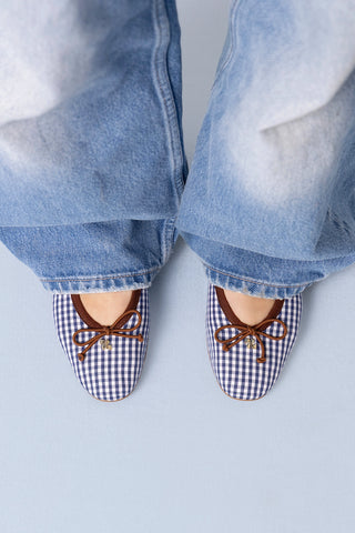 Pavlova Ballet Flat Dark Blue Gingham Flat Sheridan Cox by Larroudé