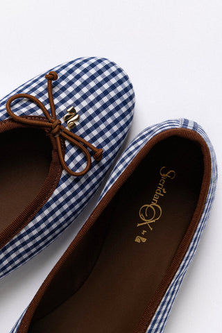 Pavlova Ballet Flat Dark Blue Gingham Flat Sheridan Cox by Larroudé