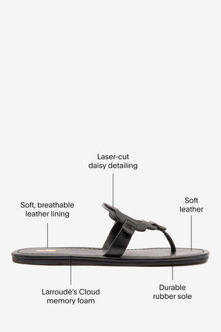 Margherita Thong Sandal In Black Leather Flat - Sandal Larroudé