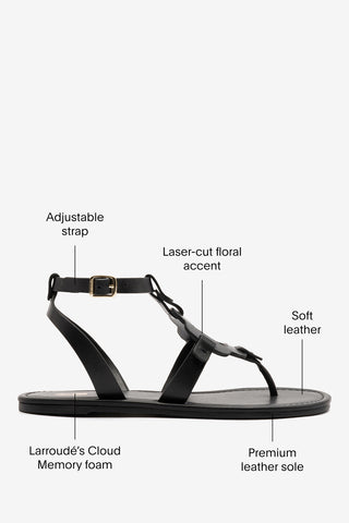 Margherita Sandal In Black Leather Flat - Sandal Larroudé