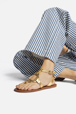 Margherita Sandal In Metallic Gold Leather Flat - Sandal Larroudé