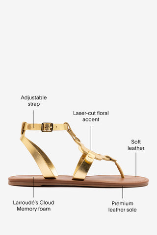 Margherita Sandal In Metallic Gold Leather Flat - Sandal Larroudé