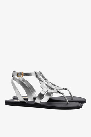 Margherita Sandal In Metallic Silver Leather