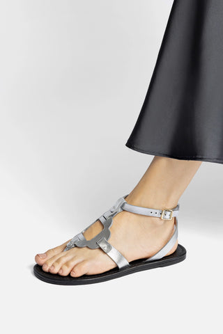 Margherita Sandal In Metallic Silver Leather