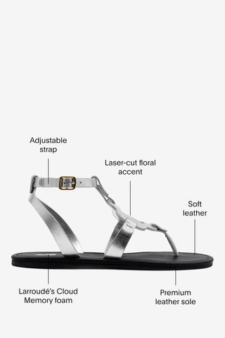 Margherita Sandal In Metallic Silver Leather Flat - Sandal Larroudé