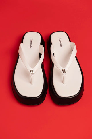 Roxy Thong Sandal Black and White Leather Mule Larroudé
