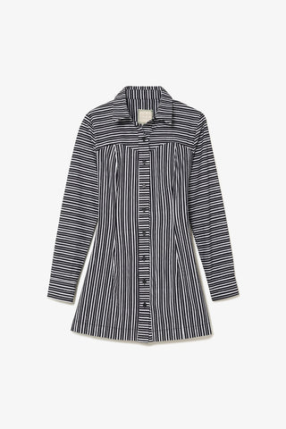 Annie Bustier Dress In Black and White Striped Cotton