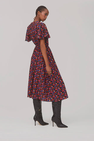 Nicole Dress In Black Floral Silk Clothing Larroudé x Jonathan Cohen