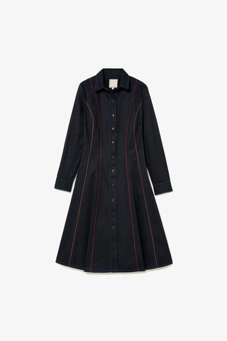 Elena Buttondown Dress In Black Percale