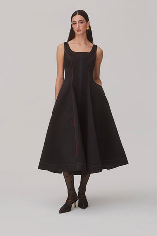 Sophia Dress In Black Satin Clothing Larroudé x Jonathan Cohen