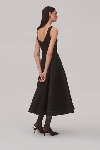 Sophia Dress In Black Satin Clothing Larroudé x Jonathan Cohen