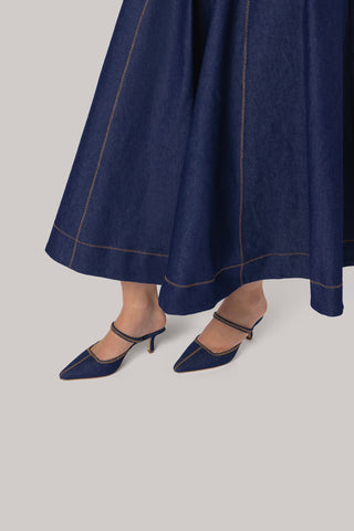 Sophia Dress Blue Denim Clothing Larroudé x Jonathan Cohen