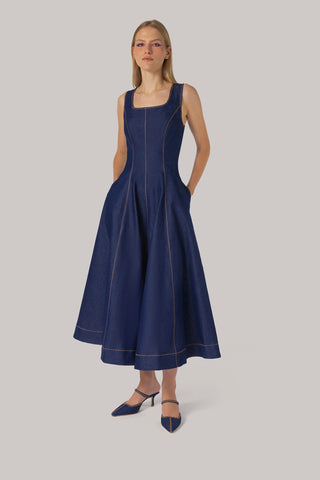 Sophia Dress Blue Denim Clothing Larroudé x Jonathan Cohen