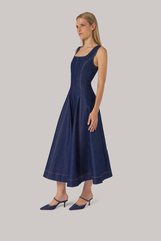 Sophia Dress Blue Denim Clothing Larroudé x Jonathan Cohen