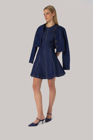 Sarah Dress Blue Denim Clothing Larroudé x Jonathan Cohen