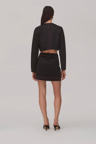 Marina Mini Skirt In Black Satin Clothing Larroudé x Jonathan Cohen