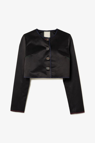 Gloria Cropped Jacket In Black Satin