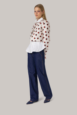 Gloria Cropped Jacket White Floral Cotton Clothing Larroudé x Jonathan Cohen