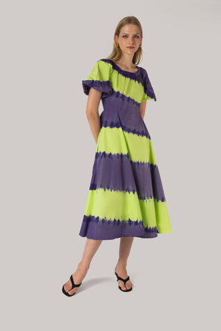 Marissa Dress Purple and Green Tie Dye Cotton Clothing Larroudé x Jonathan Cohen