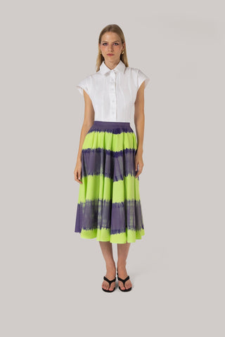 Sharon Skirt Purple and Green Tie Dye Cotton Clothing Larroudé x Jonathan Cohen