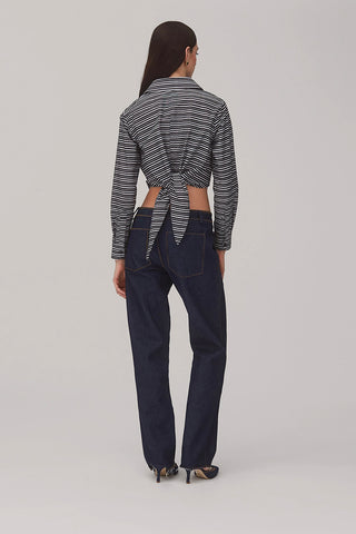 Rose Wrap Top In Black and White Striped Cotton Clothing Larroudé x Jonathan Cohen