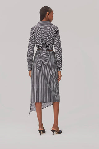 Ayesha Pleated Wrap Skirt In Black and White Striped Cotton