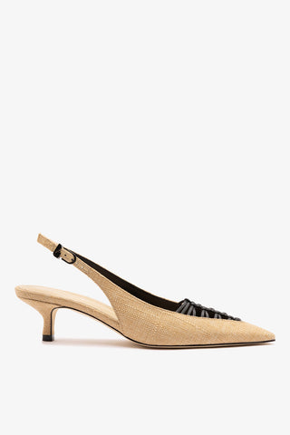 Nara Pump In Beige Raffia and Black Leather