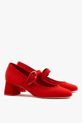 Verona Block Pump In Scarlet Suede
