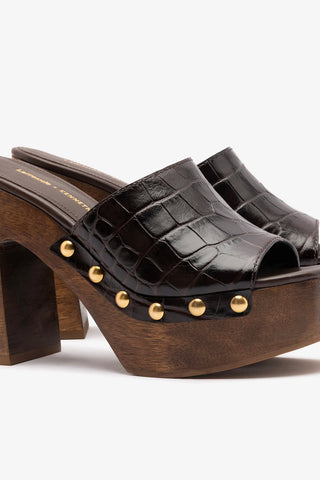 Larroudé x Kenneth Cole: Mule Dark Oak Croco Leather Mule Larroudé x Kenneth Cole