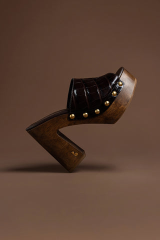 Larroudé x Kenneth Cole: Mule Dark Oak Croco Leather Mule Larroudé x Kenneth Cole