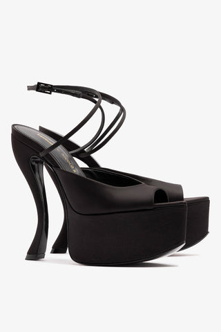Larroudé x Nicolò B.: Lola Sandal Black Satin Sandal Larroudé x Nicolò Beretta