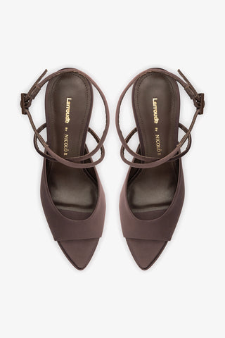 Larroudé x Nicolò B.: Lola Sandal Mahogany Satin Sandal Larroudé x Nicolò Beretta