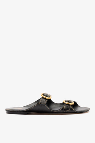 Amalfi Flat Black Leather Flat - Sandal Larroudé