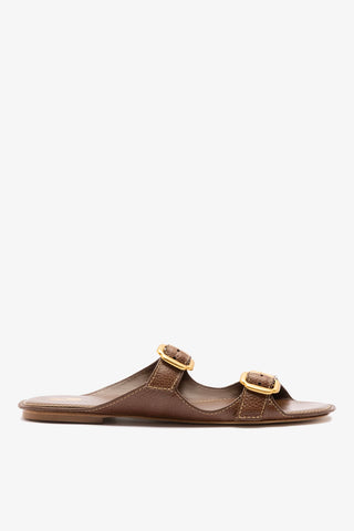 Amalfi Flat Burnt Umber Leather Flat - Sandal Larroudé