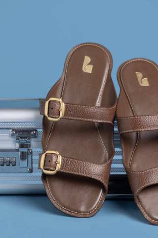 Amalfi Flat Burnt Umber Leather Flat - Sandal Larroudé