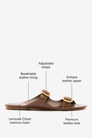 Amalfi Flat Burnt Umber Leather Flat - Sandal Larroudé