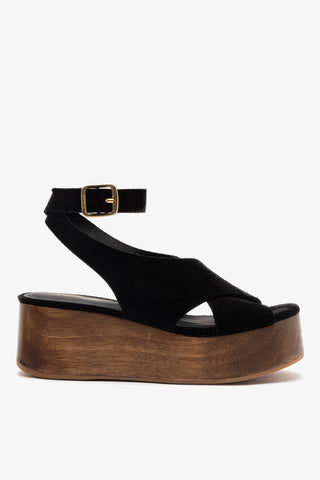 Miranda Flatform Sandal In Black Suede