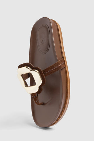 Margherita Sport Sandal Burnt Umber Suede Flat - Sandal Larroudé
