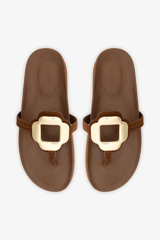 Margherita Sport Sandal Burnt Umber Suede Flat - Sandal Larroudé