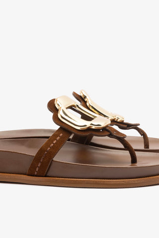 Margherita Sport Sandal Burnt Umber Suede Flat - Sandal Larroudé