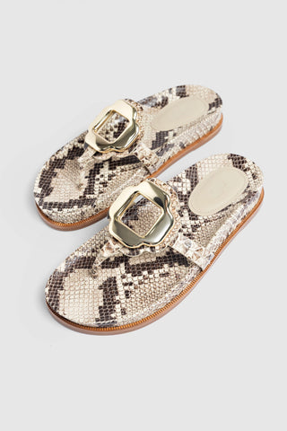 Margherita Sport Sandal Snake Leather Flat - Sandal Larroudé