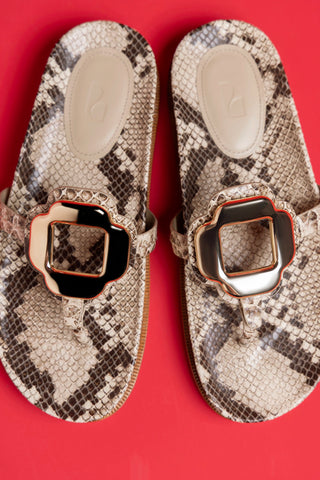 Margherita Sport Sandal Snake Leather Flat - Sandal Larroudé