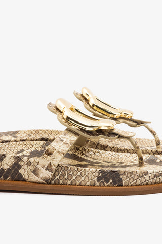 Margherita Sport Sandal Snake Leather Flat - Sandal Larroudé