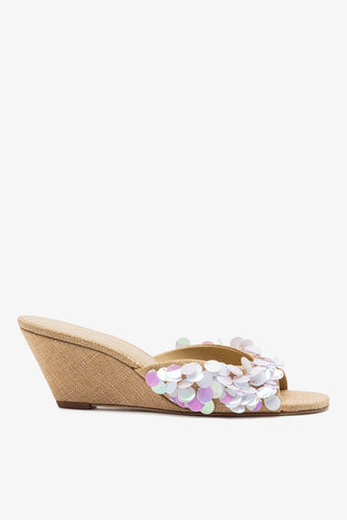 Larroudé x Ciao Lucia: Madalena Wedge Mule Beige Raffia Mule Larroudé x Ciao Lucia