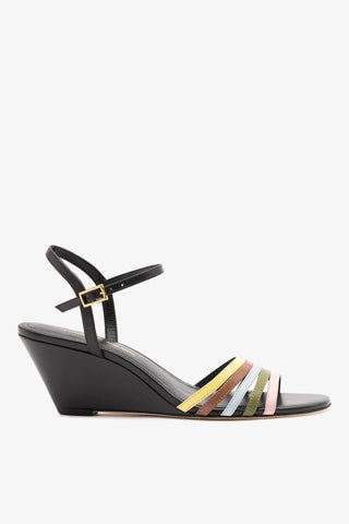 Larroudé x Ciao Lucia: Daiana Wedge Sandal Black Leather Sandal Larroudé x Ciao Lucia
