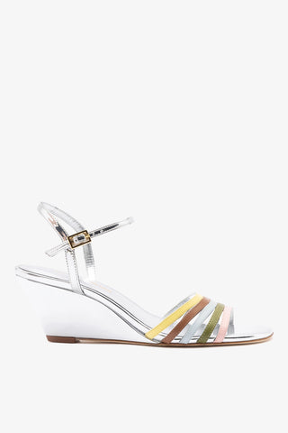 Larroudé x Ciao Lucia: Daiana Wedge Sandal Silver Leather Sandal Larroudé x Ciao Lucia