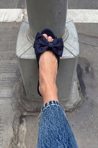 Elle Peep Toe Mule Navy Silk Mule Larroudé