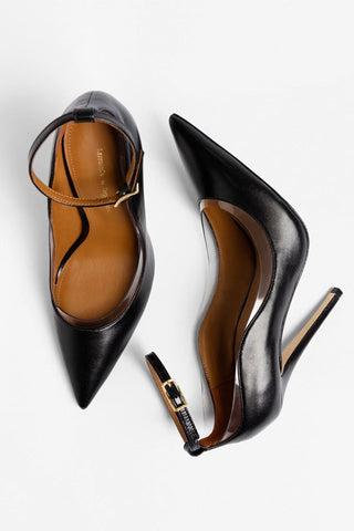 Larroudé by Sergio Hudson: Tahleya Pump Black Leather Sandal Larroude x Sergio Hudson